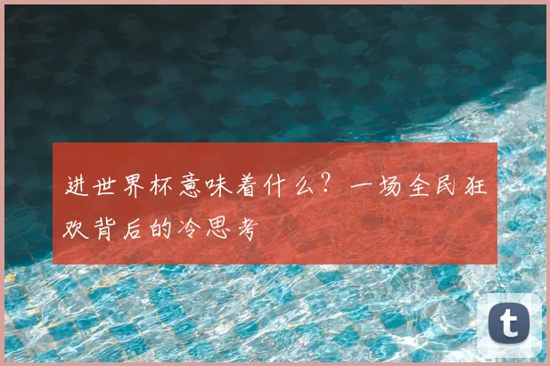 进世界杯意味着什么？一场全民狂欢背后的冷思考